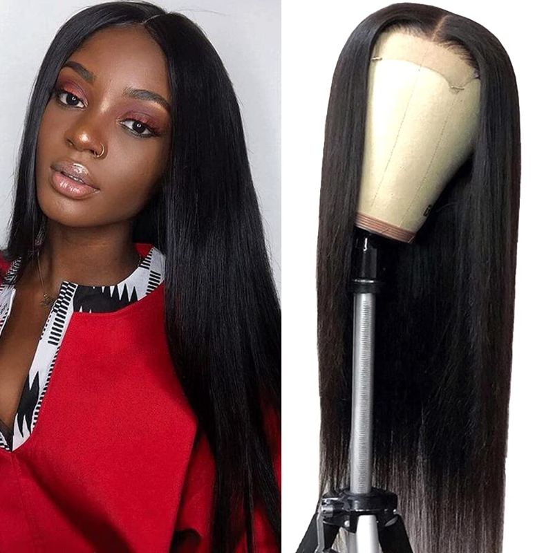 Photo 1 of 20 Inch Straight Lace Front Wigs For Black Women 4x4x1 T Part Brazilian Lace Front Wigs Pre Plucked With Baby Hair