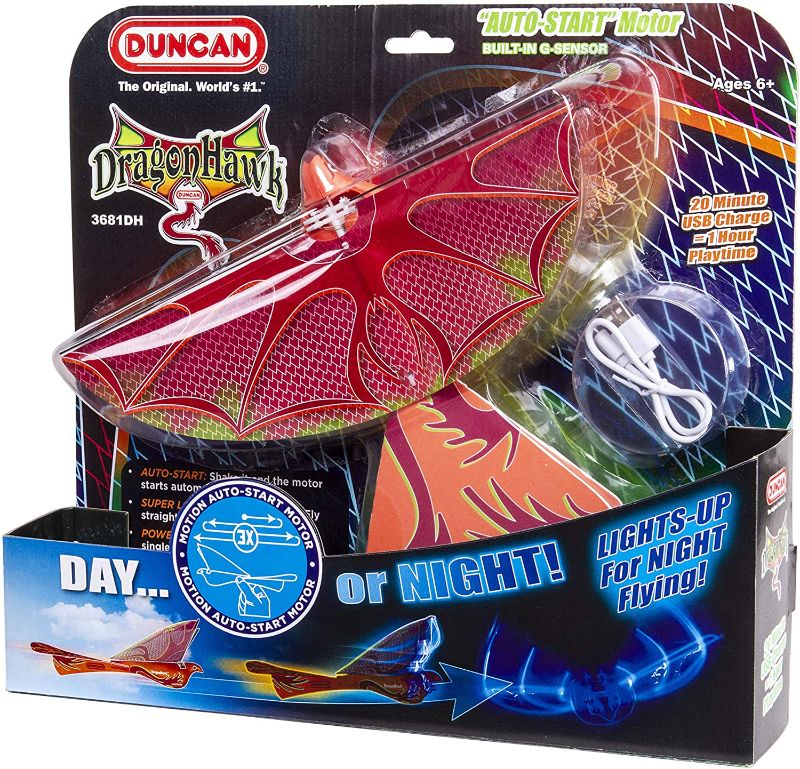 Photo 1 of Duncan Toys Dragon Hawk Light-Up Flying Bird - Day / Night Motorized Toy with Automatic Vibration Activation, USB Charger, 2 Flight Positions