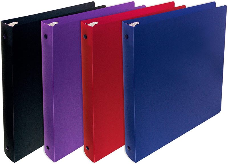 Photo 1 of  3-Ring Poly Binder with Pocket, 1 '' Letter Size, 4-Pack, Pink , Blue, Purple and Green.