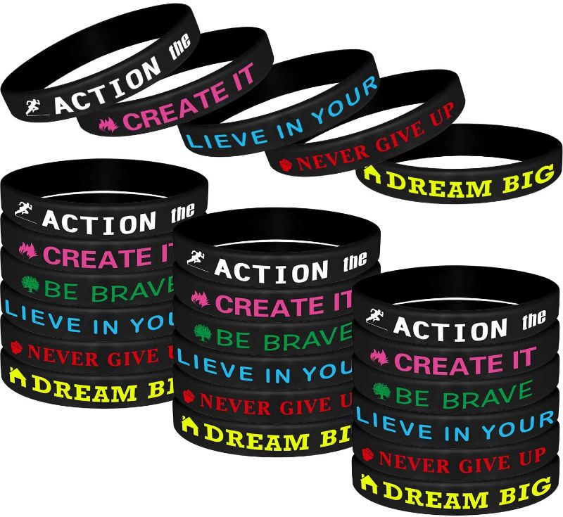 Photo 1 of 36 Inspirational Silicone Motivational Bracelets with Motivational Sayings for Men and Women, Blac