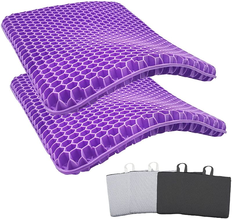 Photo 1 of 2 Pieces Gel Seat Cushion for Office Chair Car, Double Thick Cooling Egg Seat Cushion, Breathable Honeycomb, for Pressure Relief Back Tailbone Pain Wheelchair Desk Chair