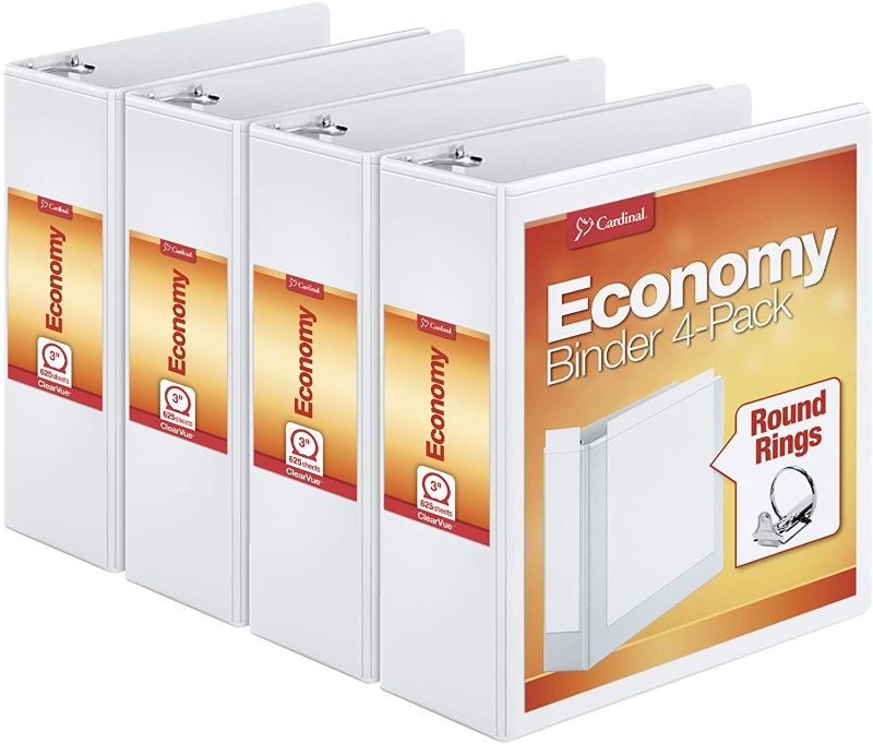 Photo 1 of 3 Ring Binder, 3 Inch, Presentation View, White, Holds 625 Sheets, Nonstick, PVC Free, 4 Pack of Binders 