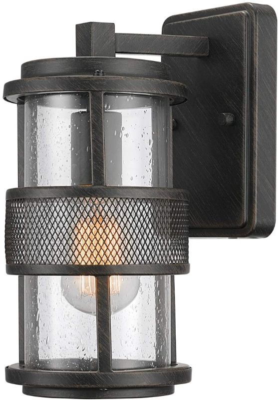 Photo 1 of 
Globe Electric 44100 Bronson 1-Light Outdoor Indoor Wall Sconce, Dark Brushed Bronze, Clear Seeded Glass Shade, Mesh Accent
