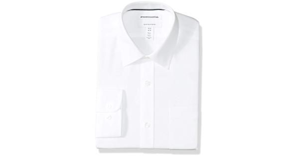 Photo 1 of Essentials Men's Regular-Fit Wrinkle-Resistant Long-Sleeve Solid Dress Shirt, White, 18.5" Neck 34"-35" Sleeve - 18.5