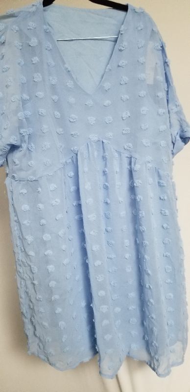 Photo 1 of 
KIRUNDO Women‘s Dresses 3/4 Sleeves Short Mini Dress V Neck Flowy Casual Swiss Dot Loose Fit Babydoll Dress, LIGHT BLUE, LG