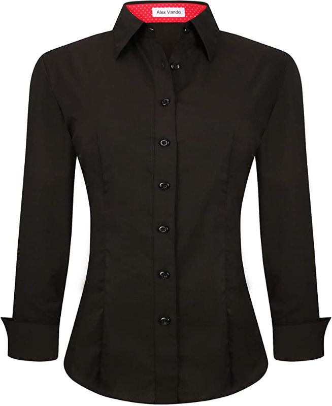 Photo 1 of Alex Vando Womens Dress Shirts Regular Fit Long Sleeve Stretch Work Shirt, XL, BLACK