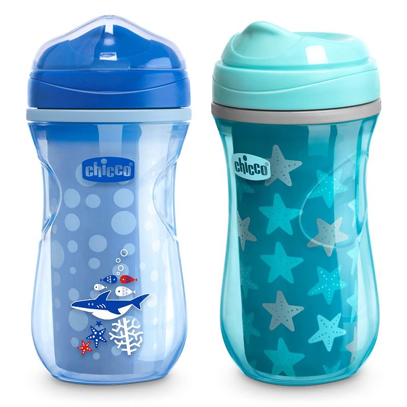 Photo 1 of Chicco Insulated Rim Spout Trainer Spill Free Baby Sippy Cup, 12 Months+, Teal/Blue, 9 Ounce (Pack of 2)