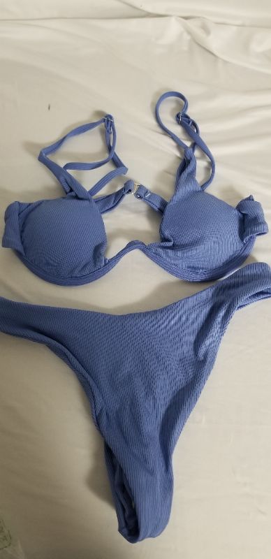 Photo 1 of women's two piece swimsuit, light blue, small