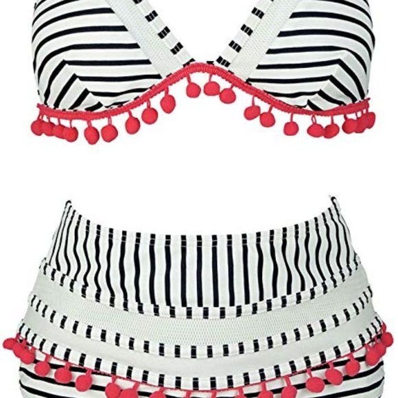 Photo 1 of cocoship two piece high waist striped bathing suit, size 6, gra