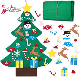 Photo 1 of 3ft DIY Lighted Felt Christmas Tree Set Plus Snowman Advent Calendar - Xmas Decorations Wall Hanging 33 Ornaments Kids Gift with String