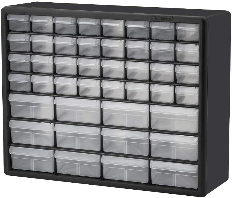 Photo 1 of Akro-Mils 44 Drawer 10144, Plastic Parts Storage Hardware and Craft Cabinet, (20-Inch W x 6-Inch D x 16-Inch H), Black (1-Pack)