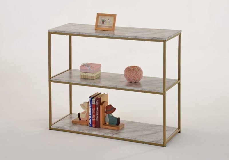 Photo 1 of 3-Tier Console Table Gold Frame Finish Sofa Entry Table with Faux White Marble Bookcase Bookshelf