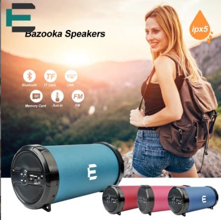 Photo 1 of ET Portable outdoor Cylinder bluetooth speaker V2.1 Bazooka bluetooth altavoz Tube wireless soundbar for Xiaomi iphone Huawei Black
