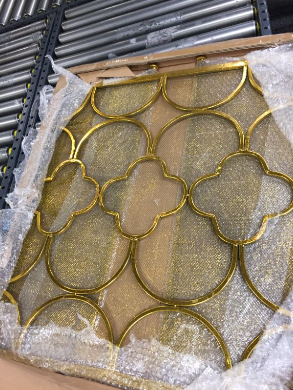 Photo 4 of Benzara Space Efficient 3- Panel Metal Fireplace Screen In Gold