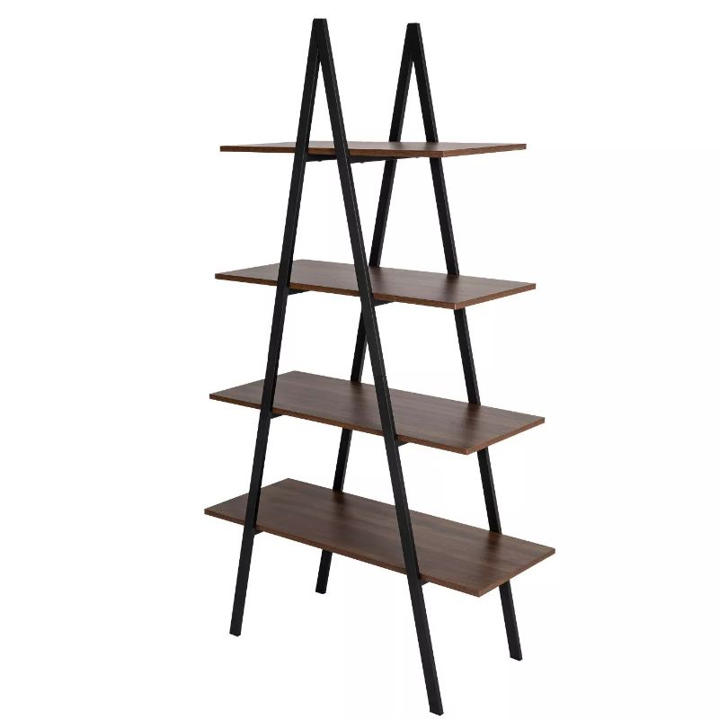 Photo 1 of 65" 4 Tier Metal and Wooden Leaning Bookcases and Ladder Shelves - Glitzhome
