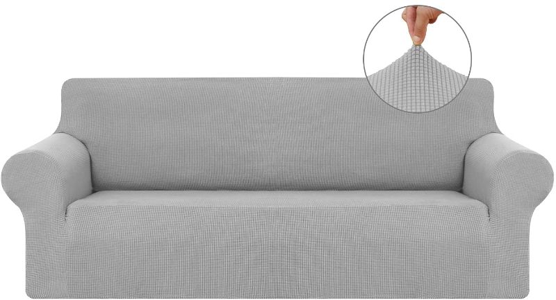 Photo 1 of Czufon Stretch Couch Cover, Non-slip, Soft, Washable, with Non-slip Foam and Elastic Bottom for Kids, Pets (Silver, X-Large)
