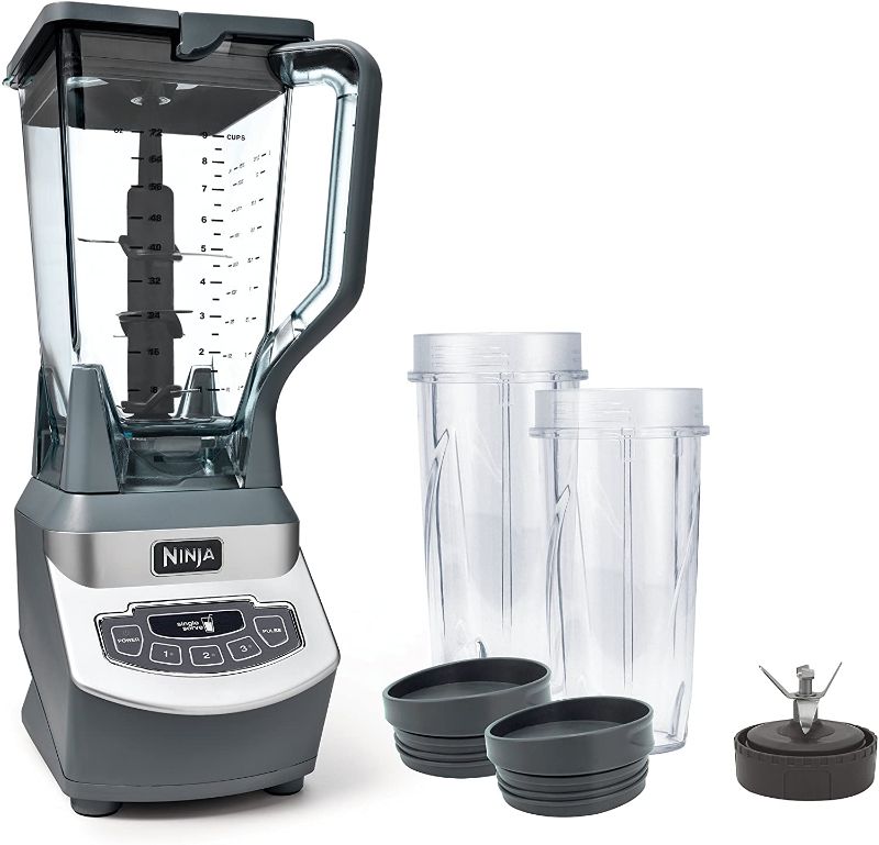 Photo 1 of Ninja BL660 Professional Countertop Blender with 1100-Watt Base, 72 Oz Total Crushing Pitcher and (2) 16 Oz Cups for Frozen Drinks and Smoothies, Gray