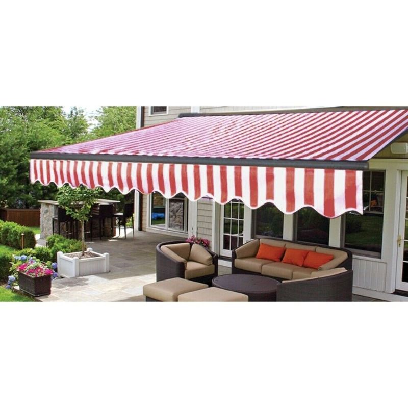 Photo 1 of ALEKO 13'x10' Sunshade Half Cassette Motorized Retractable Patio Deck Awning, Red and White Striped Color