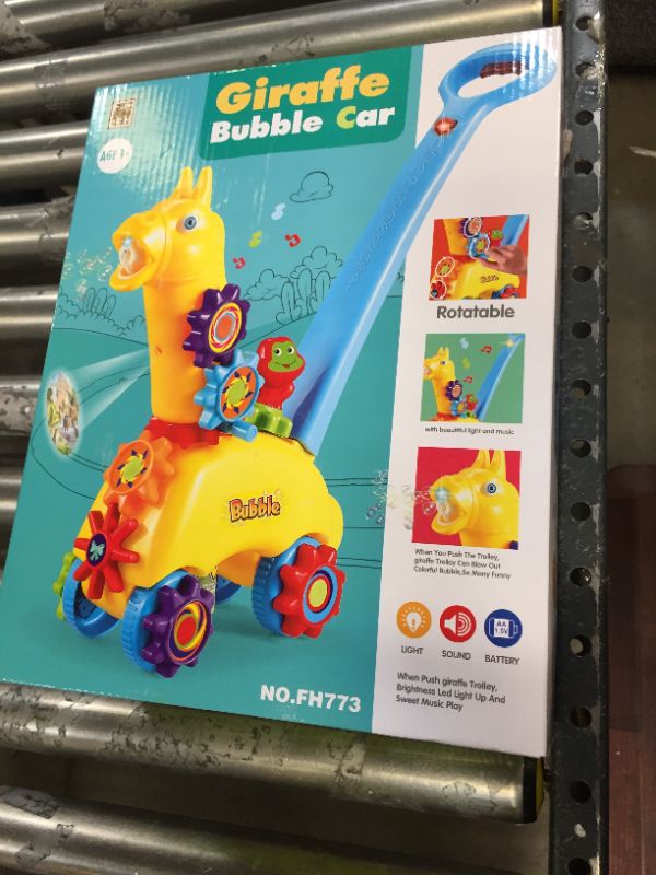 Photo 2 of Hapyland Bubble Machine for Toddlers, Bubble Lawn Mower for Kids Age 3 Bubble Blower Automatic Bubble Maker Indoor Push Toys Outdoor Giraffe Toys with Light & Music for Boys Girls 3 Year Old