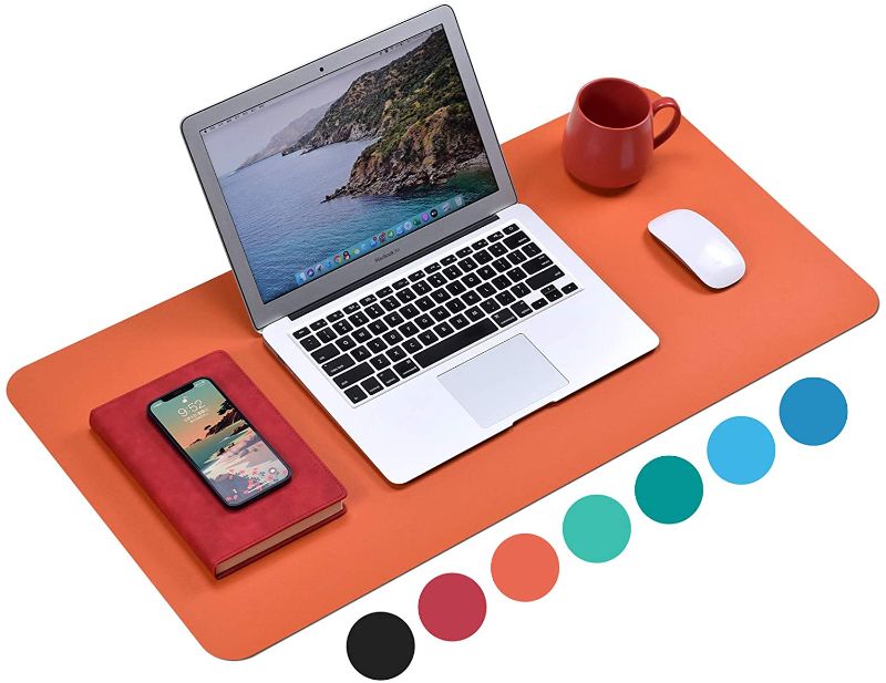 Photo 1 of Non-Slip Desk Pad 80x40cm, Waterproof Mouse Pad, PU Leather Desk Mat, Office Desk Cover Protector, Desk Writing Mat for Office/Home/Work/Cubicle (Orange)