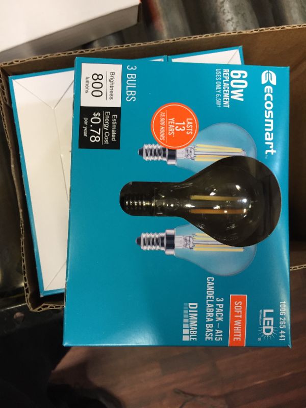 Photo 3 of 60-Watt Equivalent A15 Dimmable Appliance Fan Clear Glass Filament LED Vintage Edison Light Bulb Soft White (12-Pack)