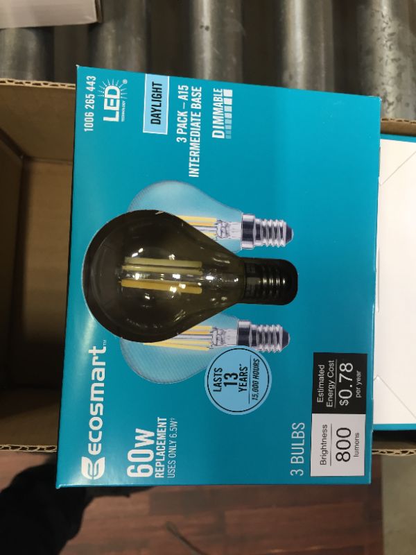 Photo 2 of 60-Watt Equivalent A15 Dimmable Appliance Fan Clear Glass Filament LED Vintage Edison Light Bulb Daylight (12-Pack)