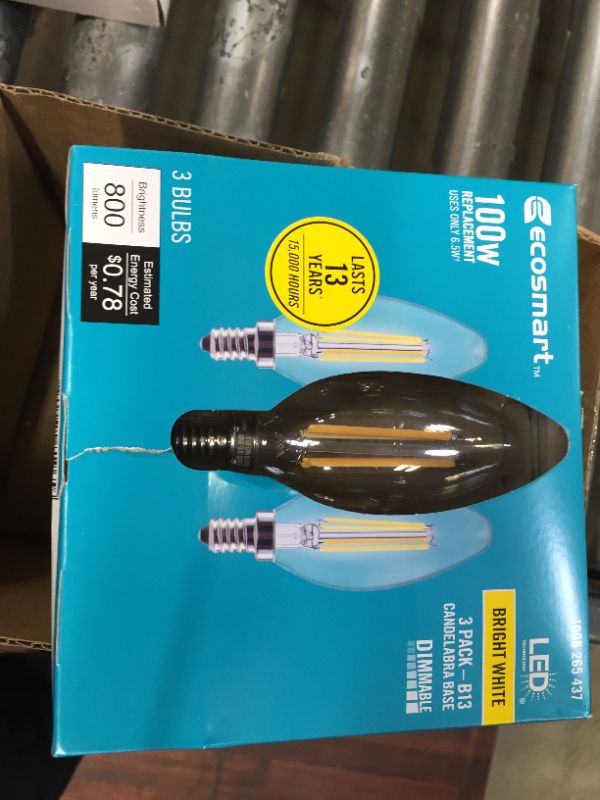 Photo 2 of 100-Watt Equivalent B13 Dimmable Blunt Tip Clear Glass Filament LED Vintage Edison Light Bulb Bright White (12-Pack)