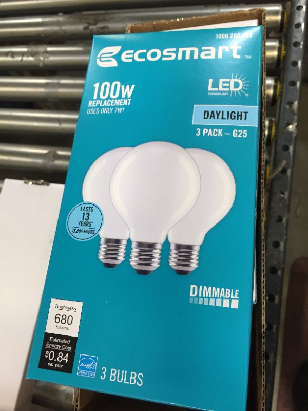 Photo 4 of 100-Watt Equivalent G25 Dimmable Globe Frosted Glass Filament LED Vintage Edison Light Bulb Daylight (3-Pack)