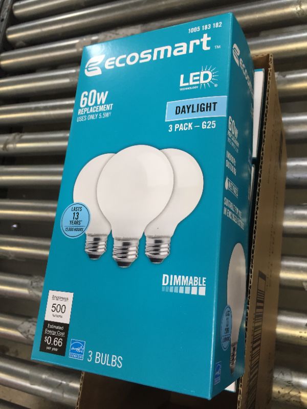 Photo 5 of 60-Watt Equivalent G25 Globe Dimmable ENERGY STAR Frosted Glass Filament LED Vintage Edison Light Bulb Daylight (12-Pack)