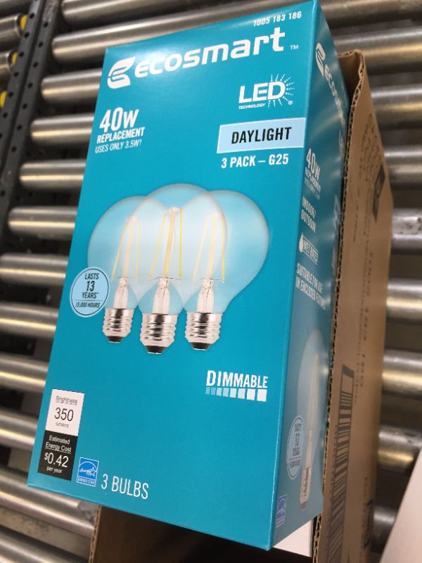 Photo 3 of 40-Watt Equivalent G25 Globe Dimmable ENERGY STAR Clear Glass Filament LED Vintage Edison Light Bulb Daylight (12-Pack)