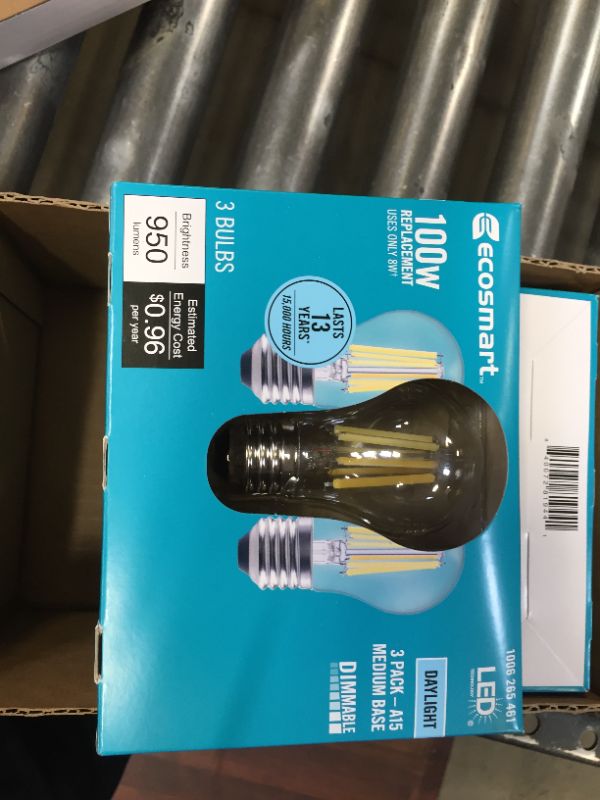 Photo 2 of 100-Watt Equivalent A15 Dimmable Appliance Fan Clear Glass Filament LED Vintage Edison Light Bulb Daylight (12-Pack)