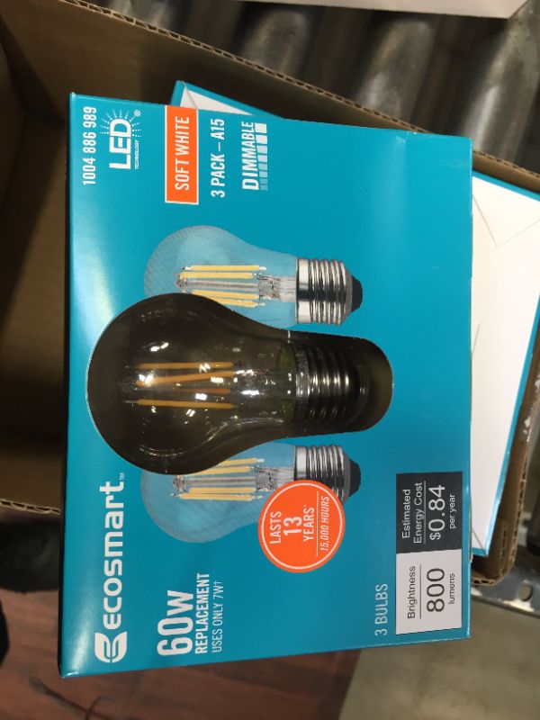 Photo 2 of 60-Watt Equivalent A15 Dimmable Clear Glass Decorative Filament LED Vintage Edison Light Bulb Soft White (12-Pack)