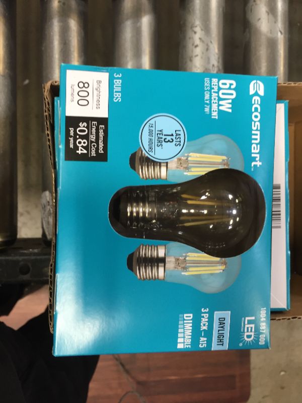 Photo 3 of 60-Watt Equivalent A15 Dimmable Clear Glass Decorative Filament LED Vintage Edison Light Bulb Daylight (12-Pack)