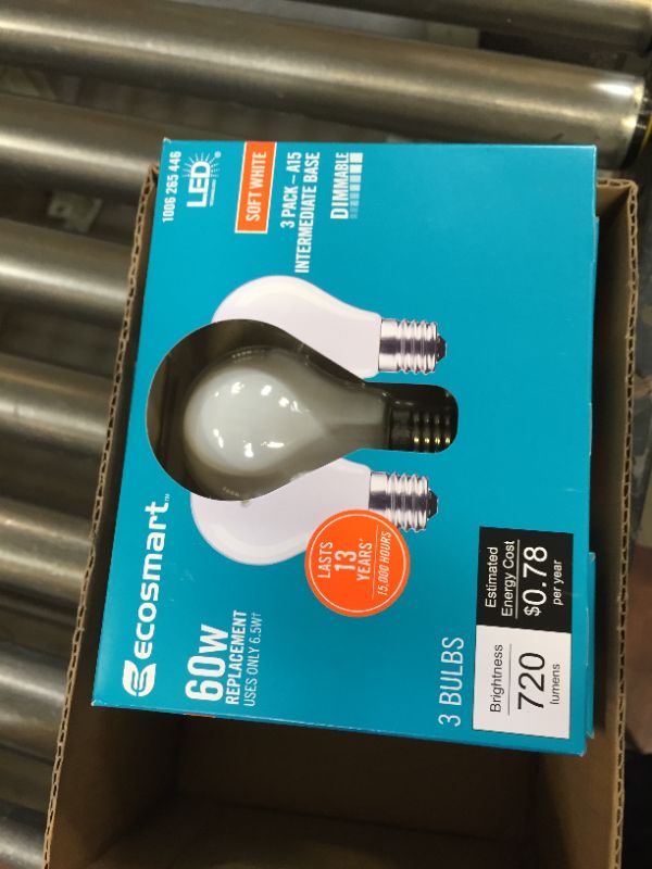 Photo 2 of (12-Pack) 60-Watt Equivalent A15 Dimmable Appliance Fan Frosted Glass Filament LED Vintage Edison Light Bulb Soft White 