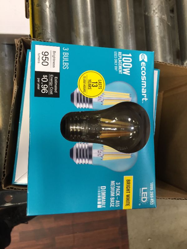 Photo 2 of 100-Watt Equivalent A15 Dimmable Appliance Fan Clear Glass Filament LED Vintage Edison Light Bulb Bright White (12-Pack)