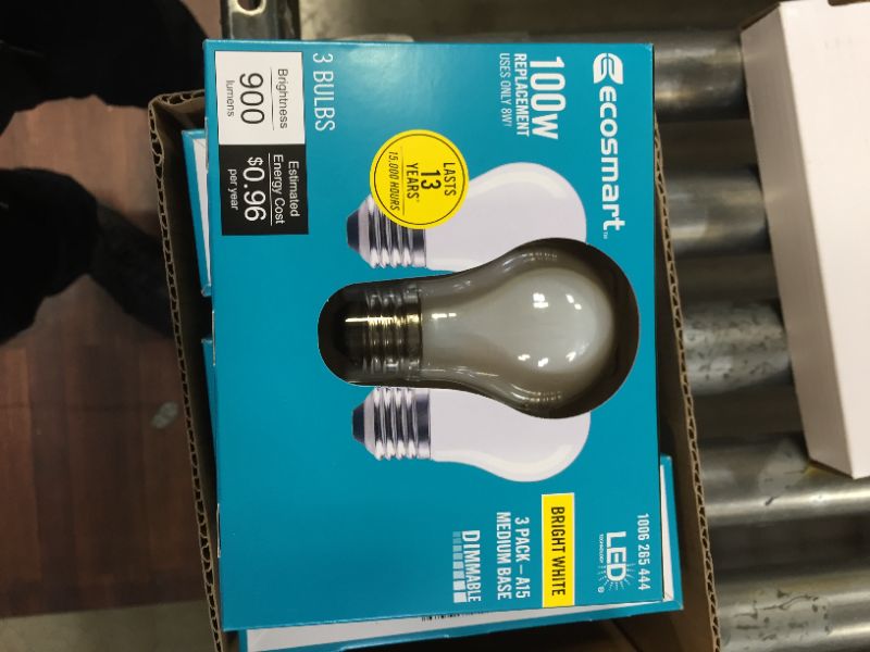 Photo 2 of 100-Watt Equivalent A15 Dimmable Appliance Fan Frosted Glass Filament LED Vintage Edison Light Bulb Bright White(12-Pack)