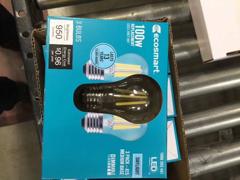 Photo 3 of 100-Watt Equivalent A15 Dimmable Appliance Fan Clear Glass Filament LED Vintage Edison Light Bulb Daylight (12-Pack)