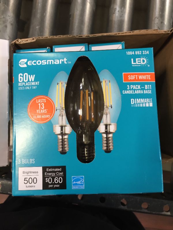 Photo 3 of 60-Watt Equivalent B11 Dimmable ENERGY STAR Clear Glass Filament LED Vintage Edison Light Bulb Soft White (12-Pack)