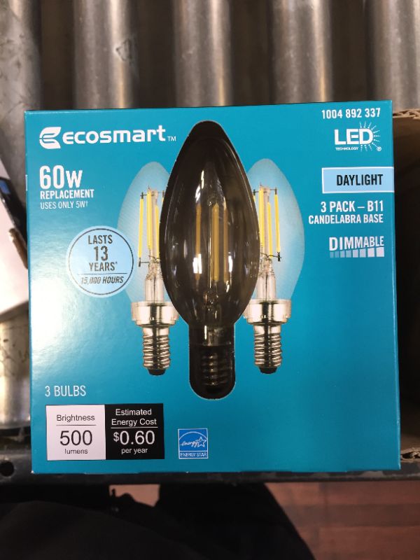 Photo 2 of 60-Watt Equivalent B11 Dimmable ENERGY STAR Clear Glass Filament LED Vintage Edison Light Bulb Daylight (12-Pack)