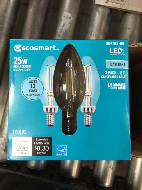 Photo 3 of 25-Watt Equivalent B11 Candle Dimmable ENERGY STAR Clear Glass Filament LED Vintage Edison Light Bulb Daylight (3-Pack)