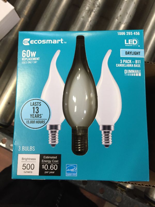 Photo 2 of 60-Watt Equivalent B11 Dimmable Flame Bent Tip Frosted Glass Filament LED Vintage Edison Light Bulb Daylight (12-Pack)