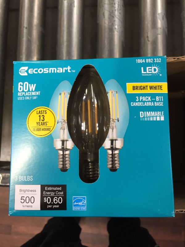 Photo 2 of 60-Watt Equivalent B11 Dimmable ENERGY STAR Clear Glass Filament LED Vintage Edison Light Bulb Bright White (12-Pack)