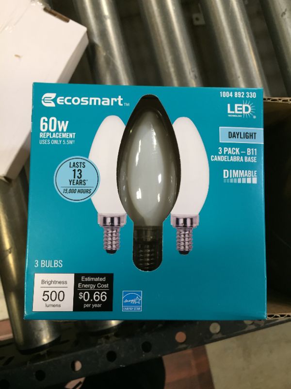 Photo 2 of 60-Watt Equivalent B11 Dimmable ENERGY STAR Frosted Glass Filament LED Vintage Edison Light Bulb Daylight (12-Pack)