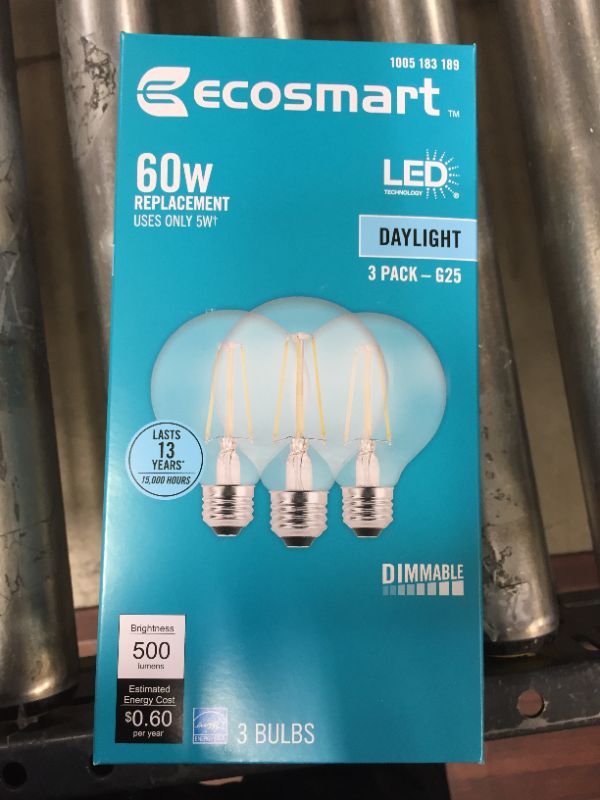 Photo 4 of 60-Watt Equivalent G25 Globe Dimmable ENERGY STAR Clear Glass Filament LED Vintage Edison Light Bulb Daylight (3-Pack)