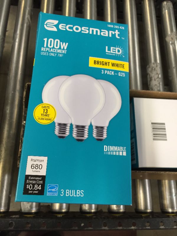 Photo 3 of 100-Watt Equivalent G25 Dimmable Globe Frosted Glass Filament LED Vintage Edison Light Bulb Bright White (3-Pack)
