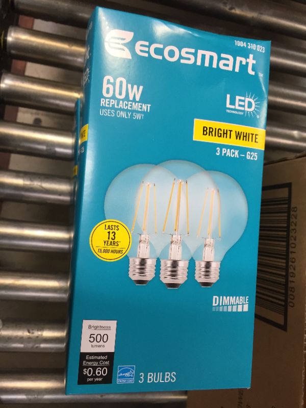 Photo 4 of 60-Watt Equivalent G25 Dimmable ENERGY STAR Clear Glass Filament Vintage Edison LED Light Bulb Bright White (12-Pack)