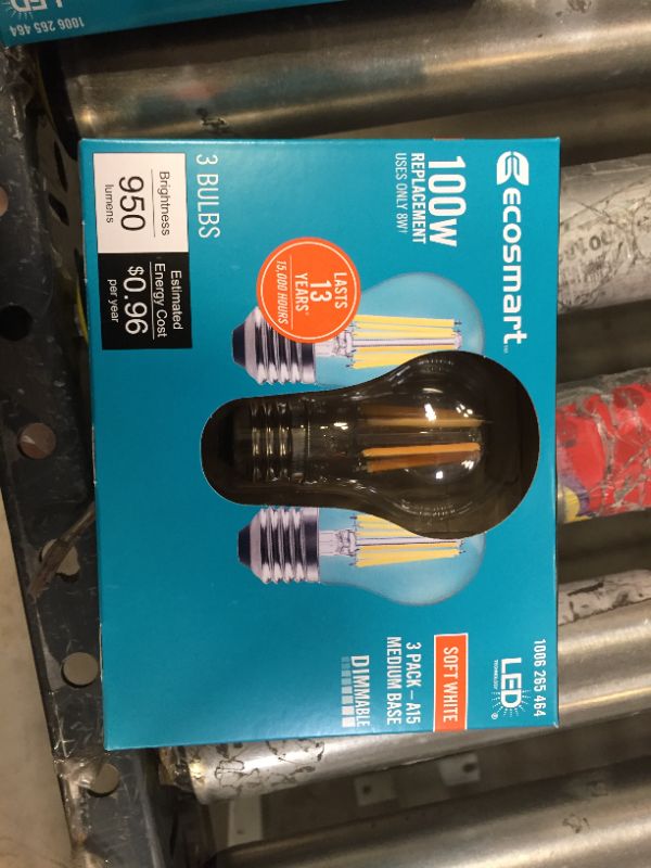 Photo 3 of 100-Watt Equivalent A15 Dimmable Appliance Fan Clear Glass Filament LED Vintage Edison Light Bulb Soft White (12-Pack)