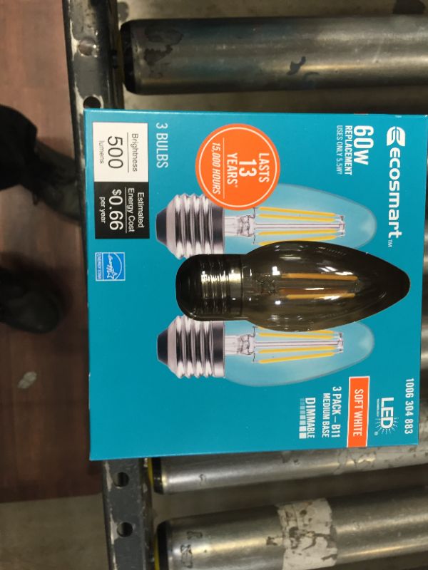 Photo 2 of 60-Watt Equivalent B11 Dimmable Blunt Tip Candle Clear Glass Filament LED Vintage Edison Light Bulb Soft White (12-Pack)