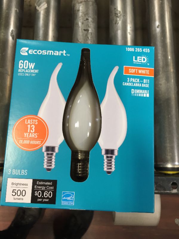 Photo 2 of 60-Watt Equivalent B11 Dimmable Bent Tip Candle Frosted Glass Filament LED Vintage Edison Light Bulb Soft White(12-Pack)