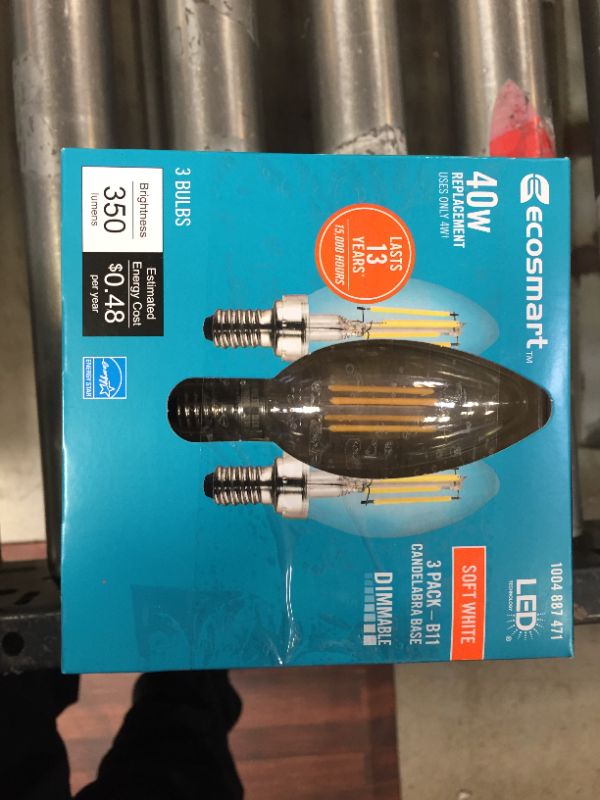 Photo 2 of 40-Watt Equivalent B11 Candle Dimmable ENERGY STAR Clear Glass Filament LED Vintage Edison Light Bulb Soft White (12-Pack)